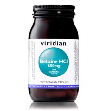 Viridian Betaine HCI with gentian root Betaiinihydrokloridi-keltakatkero 650mg 90kps
